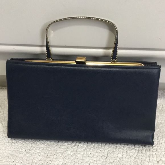 GROSKOPF’S Handbags - GROSKOPF’S Navy Blue With Gold Trim Handbag Clutch.